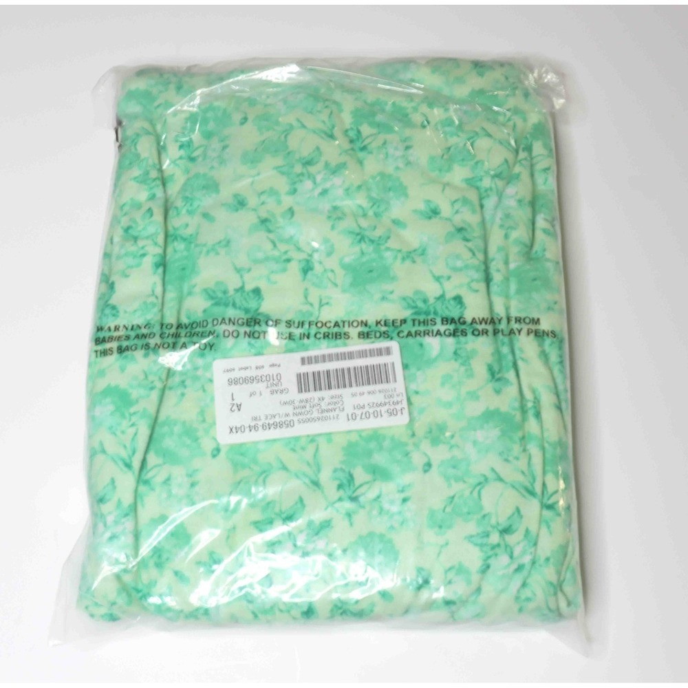 $60 Anthony Richards Nightgown Green Floral Cotton Flannel Lace Trim 4X 28W-30W - Picture 3 of 4